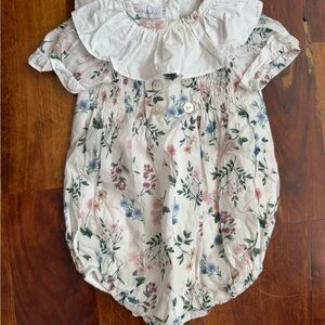 Pukatuka Floral Baby Romper with Ruffled Collar